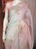 Soft Blush Pink Floral and Leaf Zari Embroidered Design Pure Organza Party Wear Saree with Scalloped