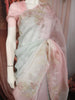 Soft Blush Pink Floral and Leaf Zari Embroidered Design Pure Organza Party Wear Saree with Scalloped