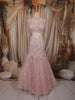 Soft Blush Pink Heavy Sequins Embroidered Design Mermaid Net Lehenga with Cape