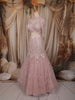 Soft Blush Pink Heavy Sequins Embroidered Design Mermaid Net Lehenga with Cape