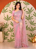 Soft Blush Pink Heavy Sequins and Silver Zardozi Embroidered Design Net Fancy Saree with Scalloped Border
