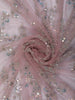 Soft Blush Pink Heavy Sequins and Silver Zardozi Embroidered Design Net Fancy Saree with Scalloped Border