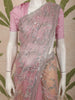 Soft Blush Pink Heavy Sequins and Silver Zardozi Embroidered Design Net Fancy Saree with Scalloped Border