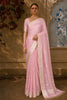 Soft Blush Pink Leaf Butta Zari Embroidered Design Pure Tussar Party Wear Saree with Contrast Zari Border