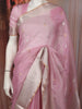 Soft Blush Pink Leaf Butta Zari Embroidered Design Pure Tussar Party Wear Saree with Contrast Zari Border