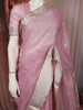 Soft Blush Pink Leaf Butta Zari Embroidered Design Pure Tussar Party Wear Saree with Contrast Zari Border