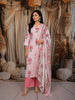 Soft Blush Pink Lotus Floral Printed Design Cotton Straight Cut Salwar Suit with Matching Dupatta