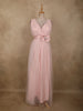 Soft Blush Pink Pleated Design with Bow Embellishment Net Party Wear Gown