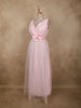 Soft Blush Pink Pleated Design with Bow Embellishment Net Party Wear Gown