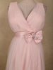 Soft Blush Pink Pleated Design with Bow Embellishment Net Party Wear Gown