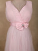 Soft Blush Pink Pleated Design with Bow Embellishment Net Party Wear Gown