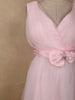 Soft Blush Pink Pleated Design with Bow Embellishment Net Party Wear Gown