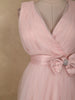 Soft Blush Pink Pleated Design with Bow Embellishment Net Party Wear Gown