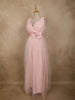Soft Blush Pink Pleated Design with Bow Embellishment Net Party Wear Gown