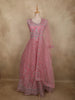 Soft Blush Rose Pink Floral Thread and Mirror Embroidered Design Net Anarkali Gown with Dupatta