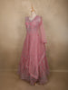 Soft Blush Rose Pink Floral Thread and Mirror Embroidered Design Net Anarkali Gown with Dupatta