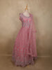 Soft Blush Rose Pink Floral Thread and Mirror Embroidered Design Net Anarkali Gown with Dupatta