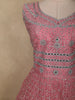 Soft Blush Rose Pink Floral Thread and Mirror Embroidered Design Net Anarkali Gown with Dupatta