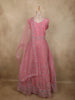 Soft Blush Rose Pink Floral Thread and Mirror Embroidered Design Net Anarkali Gown with Dupatta
