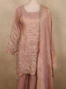 Soft Blush Rose Pink Heavy Sequins and Beads Embroidered Design Tissue Organza Sharara Salwar Suit with Dupatta