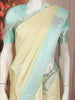 Soft Butter Yellow Checked Zari Woven Design Pure Kanchipuram Silk Saree with Contrast Floral Butta Border