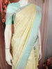 Soft Butter Yellow Checked Zari Woven Design Pure Kanchipuram Silk Saree with Contrast Floral Butta Border