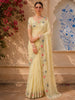 Soft Butter Yellow Floral Vine Stone Embellished Design Pure Tussar Saree with Floral Border