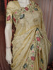 Soft Butter Yellow Floral Vine Stone Embellished Design Pure Tussar Saree with Floral Border