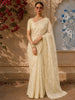 Soft Butter Yellow Floral Vine Thread Embroidered Design Organza Party Wear Saree with Lace Border