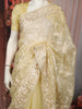 Soft Butter Yellow Floral Vine Thread Embroidered Design Organza Party Wear Saree with Lace Border