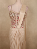 Soft Champagne Beige Floral Sequins and Beads Embroidered Design Georgette Ready To Wear Saree
