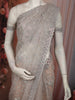 Soft Champagne Beige Floral Thread Embroidered Design Net Designer Saree with Designer Border