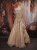 Soft Champagne Beige Heavy Sequins and Beads Embroidered Design Organza Party Lehenga with Draped Dupatta