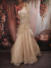 Soft Champagne Beige Heavy Sequins and Beads Embroidered Design Organza Party Lehenga with Draped Dupatta