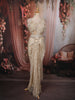 Soft Champagne Gold Heavy Sequins and Beads Embroidered Design Net Party Wear Ready To Wear Saree with Hip Belt