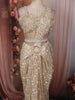 Soft Champagne Gold Heavy Sequins and Beads Embroidered Design Net Party Wear Ready To Wear Saree with Hip Belt