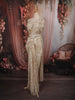 Soft Champagne Gold Heavy Sequins and Beads Embroidered Design Net Party Wear Ready To Wear Saree with Hip Belt