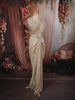 Soft Champagne Gold Heavy Sequins and Beads Embroidered Design Net Party Wear Ready To Wear Saree with Hip Belt