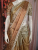 Soft Champagne Gold with Ivory Striped Woven Design Tissue Designer Saree with Designer Border