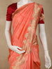 Soft Coral Peach Butta Zari Woven Design Pure Banarasi Silk Saree with Floral Border