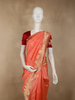 Soft Coral Peach Butta Zari Woven Design Pure Banarasi Silk Saree with Floral Border