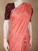 Soft Coral Peach Checked Zari Woven Design Pure Kanchipuram Silk Saree
