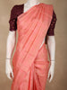 Soft Coral Peach Checked Zari Woven Design Pure Kanchipuram Silk Saree