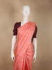 Soft Coral Peach Checked Zari Woven Design Pure Kanchipuram Silk Saree