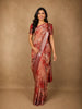 Soft Coral Peach Floral Printed Design Banarasi Saree with Zari Border