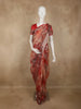 Soft Coral Peach Floral Printed Design Banarasi Saree with Zari Border