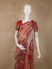 Soft Coral Peach Floral Printed Design Banarasi Saree with Zari Border