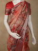 Soft Coral Peach Floral Printed Design Banarasi Saree with Zari Border