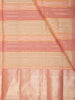 Soft Coral Peach and Warm Gold Striped Zari Woven Design Pure Kanchipuram Silk Saree with Zari Border