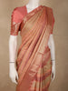 Soft Coral Peach and Warm Gold Striped Zari Woven Design Pure Kanchipuram Silk Saree with Zari Border